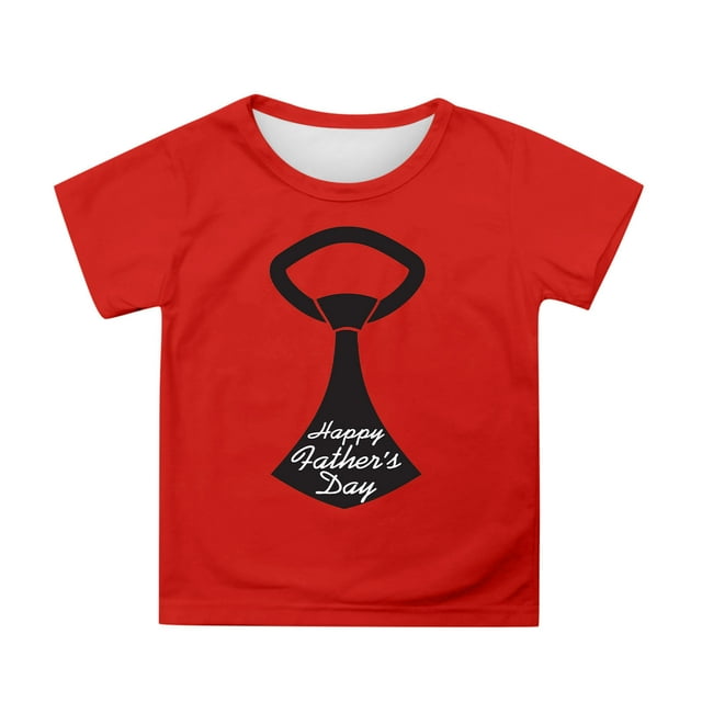 TAIAOJING Garçon Fille T-Shirts Polyvalents Dessin Animé Cravate Imprimée Manches Courtes Col Rond T-Shirts Amples Haut Fête des Pères pour Tout-Petit à Adolescent Coupe Décontractée Léger Usage Quotidien