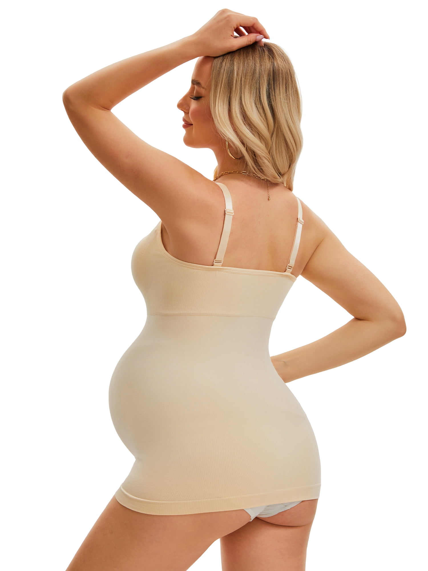 DARING DIVA Women's Adjustable Straps V Neck Built-In Bra Vest Small Beige