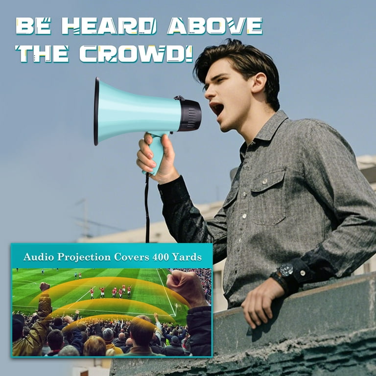 MyMealivos Alto-falante Megafone Portátil Com Potência De 35 Watts PA Bullhorn Com Microfone Portátil Destacável, Sirene Integrada, Pen Drive USB E Gravação 240S (preto