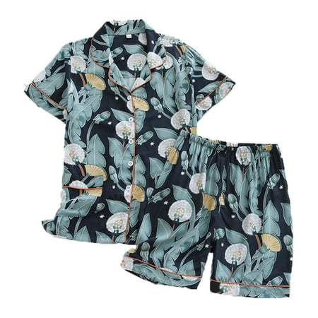 

OAVQHLG3B Women s 2 Pieces Pajamas Sets Cotton Pyjama Dandelion Printed Sleepwear Sets Spring Summer Homewear