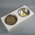 thumbnail image 2 of Creative Home Natural Champagne Marble Double Dish Pet Food Feeding Bowl Set with 1.0 Quart Stainless Steel Bowls, Round Corners, 2 of 3