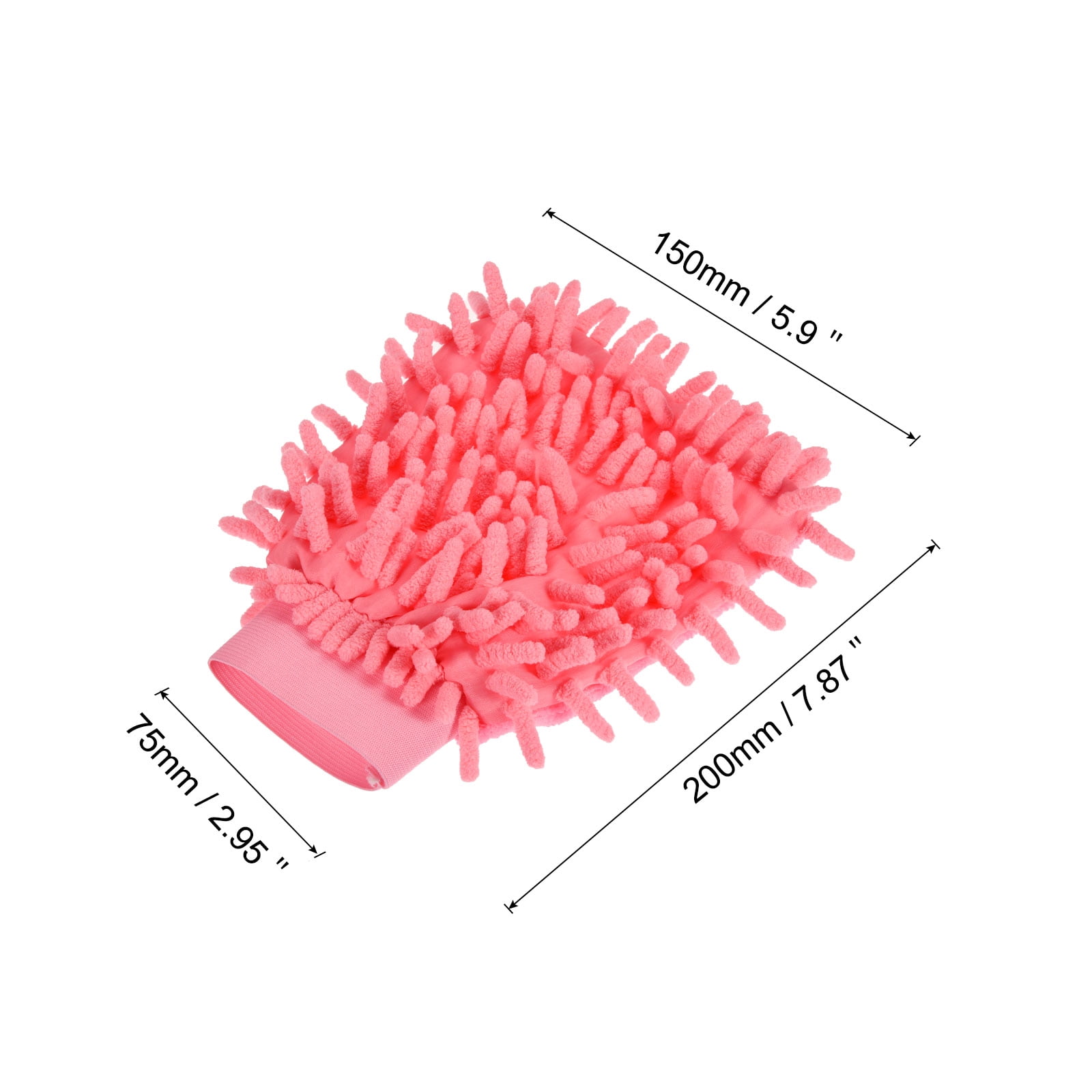 Unique Bargains Microfiber Chenille Mitts Reusable Cleaning Gloves Wash Sponge for Home Pink