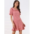 thumbnail image 2 of Vestido casual de verano con estampado de cuadros con volantes y mangas abullonadas con cuello Peter Pan Rojo S, 2 of 5