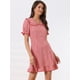 thumbnail image 2 of Vestido casual de verano con estampado de cuadros con volantes y mangas abullonadas con cuello Peter Pan Rojo XL, 2 of 5