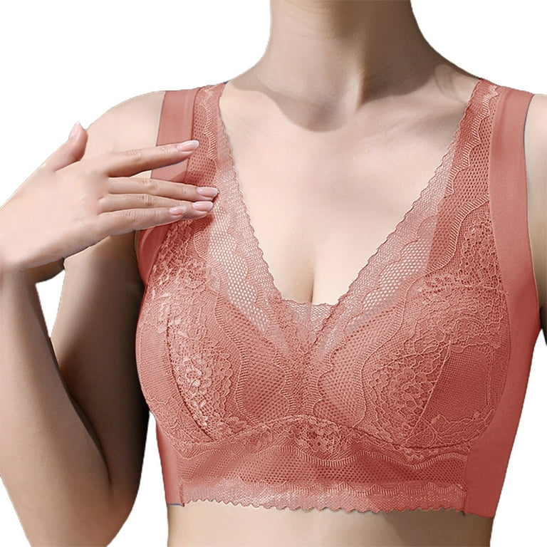 PMUYBHF Strapless Bras for Women Plus Size 5Pc Women's V Neck Lace Fixed  Cup Wide Shoulder Anti Droop and Side Bra Women Bras Plus Size