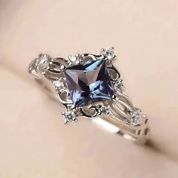2Ctw Princess Cut Lab Created Alexandrite Engagement Ring 14k White Gold Plated