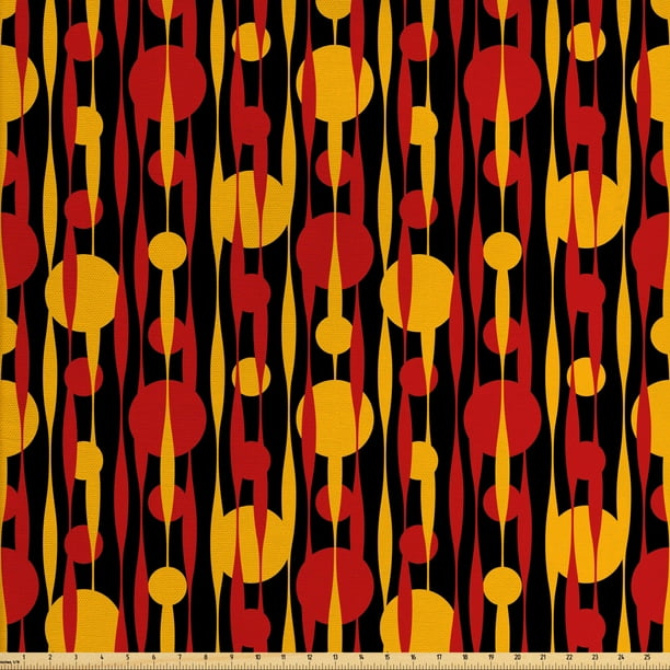 Abstract Fabric by The Yard, Circles Funky 70's Style Motifs in Warm