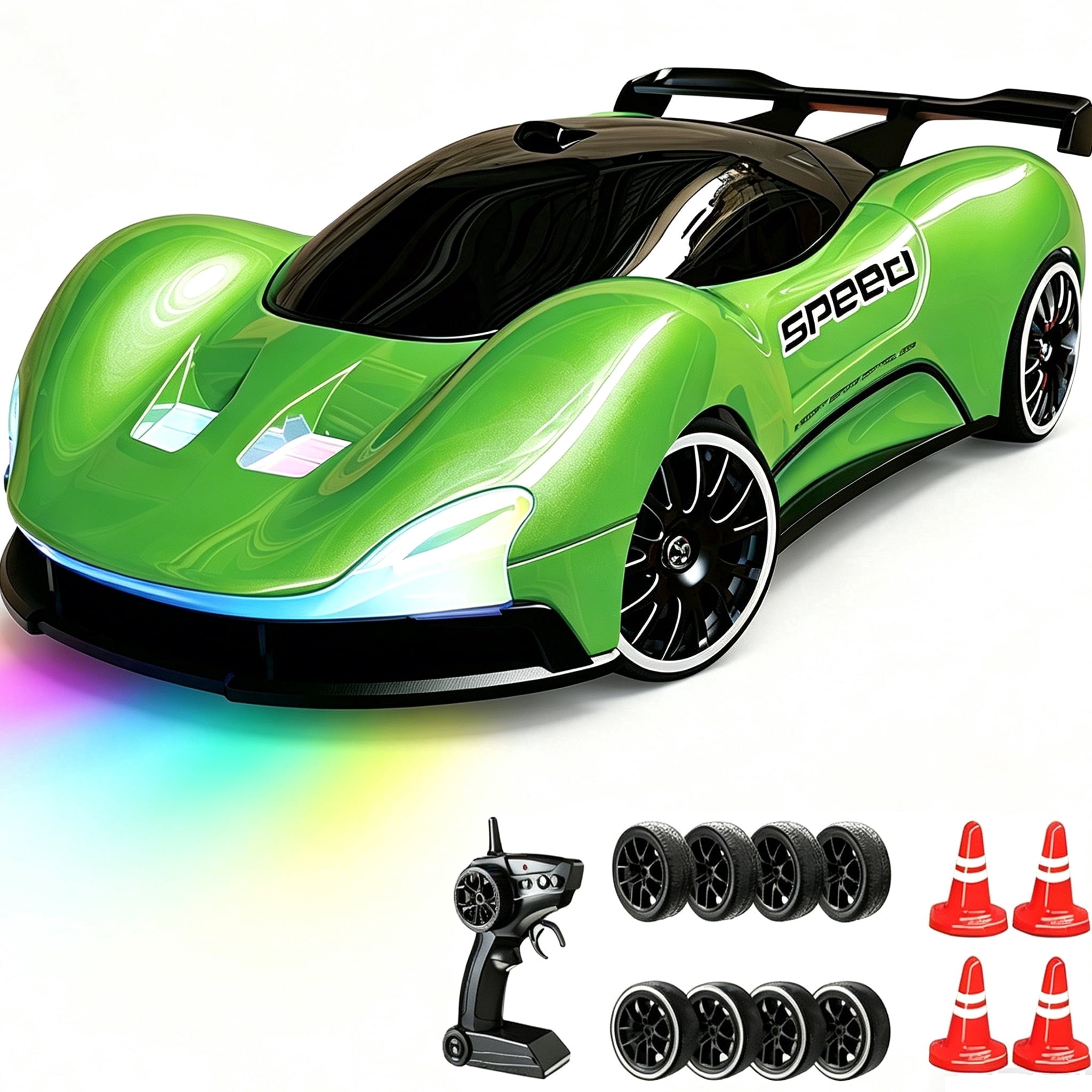 Remote Control Car for Kids,4WD 2.4GHz Racing RC Car Toys with RGB Lights,Racing and Drifting,Gift for Boys & Girls,Green