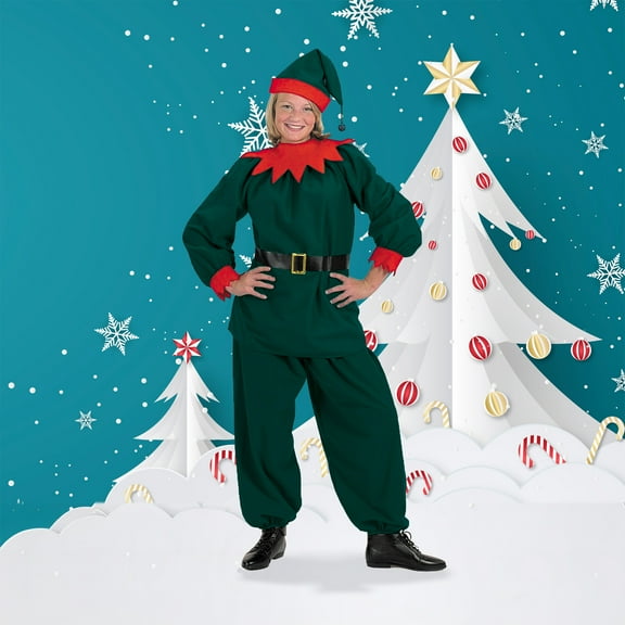 The Costume Center 4 Piece Green Velour with Red Felt Trim Christmas Elf – Child Small