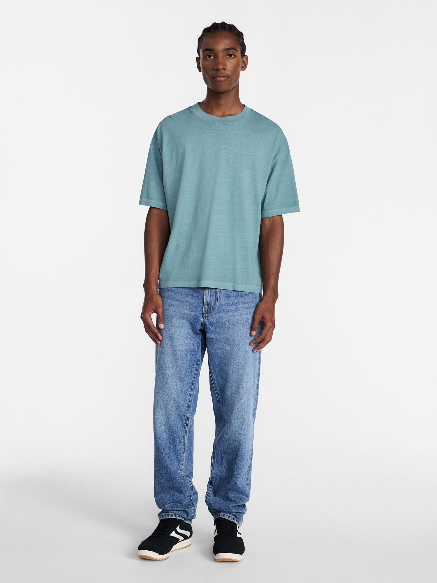 No Boundaries Cotton Oversized Cropped Tee with Short Sleeves, Men's and Big Men's XS-5XL