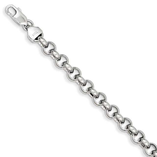 14k White Gold 7.5 Inch 6.25mm Rolo Link Bracelet Chain