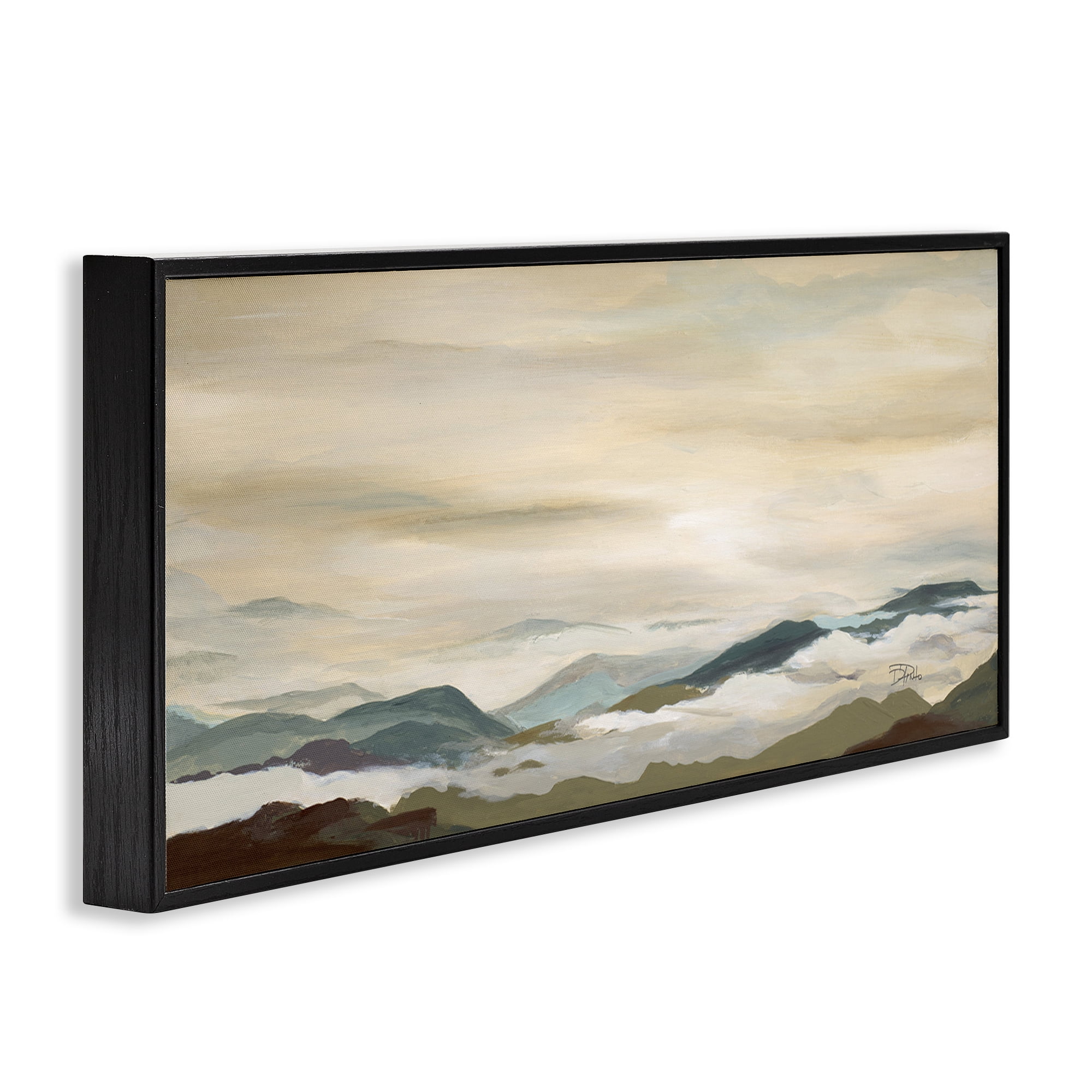 Stupell Industries Solemn Mountains Peeking Landscape Painting Black Framed Art Print Wall Art, 24 x 10