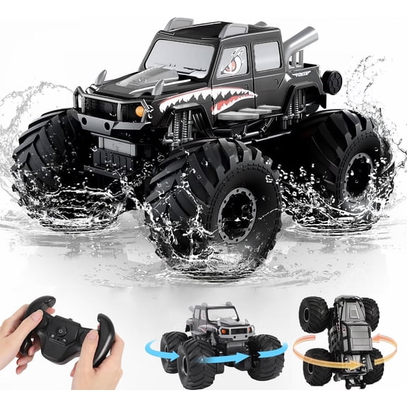 Ficcug Remote Control Cars,2 in 1 Land Water Monster Truck Toy,1:16 4WD off Road RC Cars for All Terrain,Gifts for Kids Boys Girls,Black