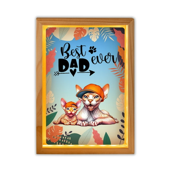 Best Sphynx Dad Ever Happy Father's Day Acrylic Plaque with Wood Photo Frame Box Cat Lover Kitten Owner Gifts Idea Light Box - 02006