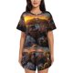 thumbnail image 1 of Fotbe Lizard With Sunglasses Sunset Conjunto de Pijama Estampado para Mujer, 2 Piezas, Ropa de Dormir con Camiseta de Manga Corta y Shorts Suaves-4X-Large, 1 of 6