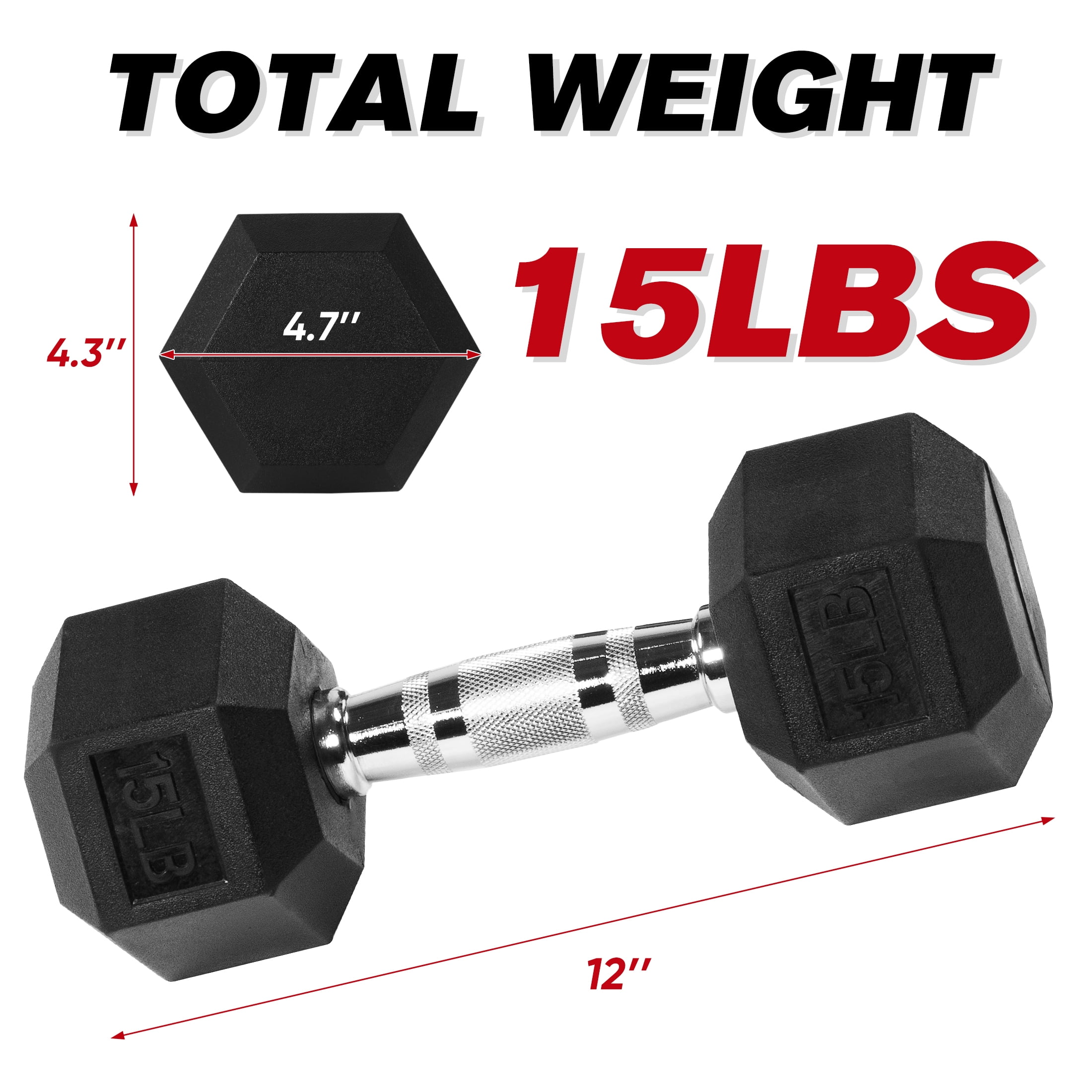 EDX 2Pcs 15 LB Rubber Hex Dumbbell – Anti-Roll Grip for Strength Training, Home Gym & Full-Body Workouts