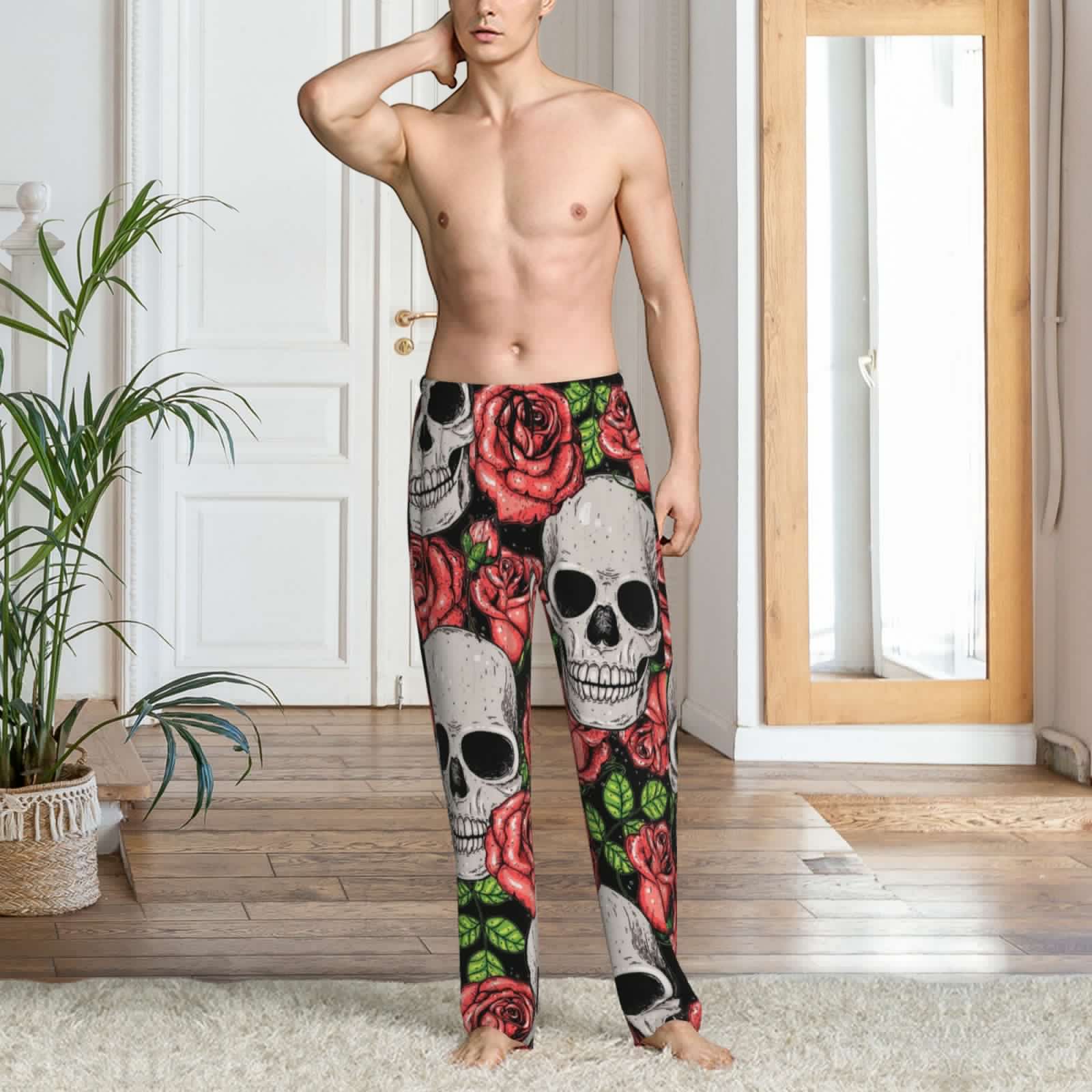 thumbnail image 4 of Salouo Skull and Roses Print Pajama Pants for Men, Lounge Pants Elastic Waistband Casual Men's sleepwear Loungewear Sleep Pajama Pant -Large, 4 of 7