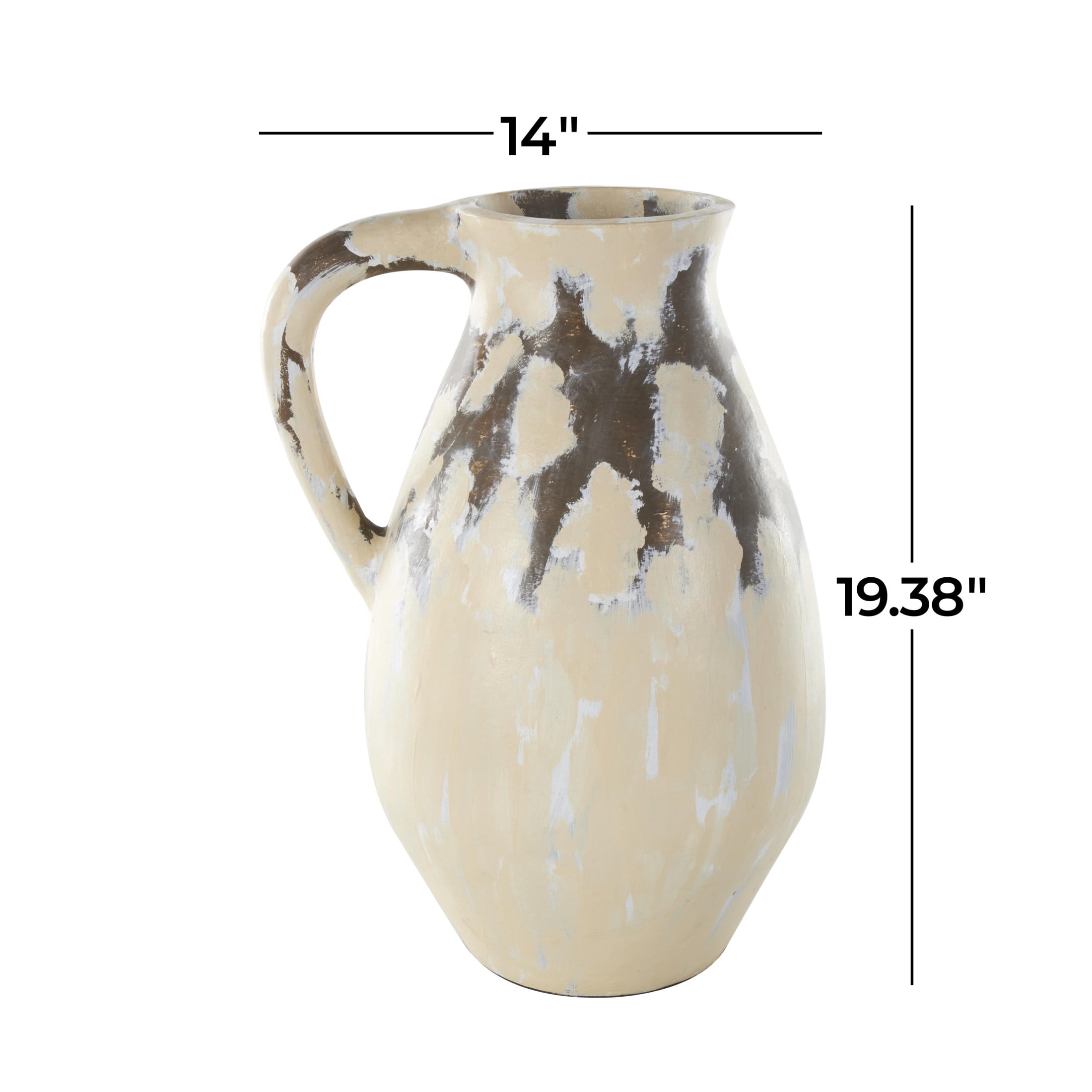 DecMode 19" Antique Style Pot Cream Ceramic Vase with Curved Handle