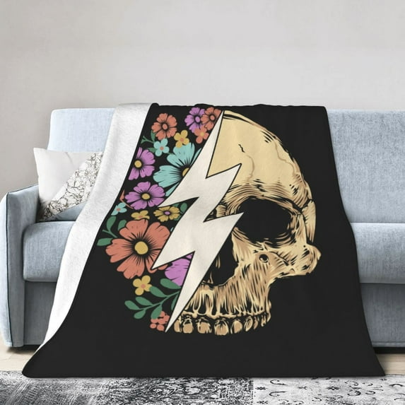 DouZhe Ultra-Soft Micro Fleece Lightweight Flannel Bed Blanket, Floral Rose Skull Skeleton Print Cozy Warm Throw Blankets, 60"x50"