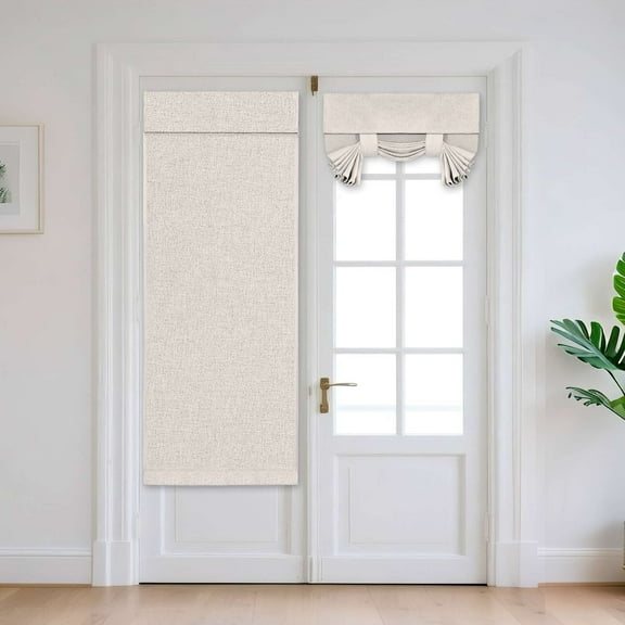 Turquoize FantasDecor Linen French Glass Door Curtains for Kitchen Privacy Tie Top Blackout 1 Panel,26" X 68" , Ivory