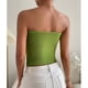 thumbnail image 4 of Top de tubo sin tirantes de color liso con ombligo expuesto, top de tubo de punto ajustado y ajustado para mujer, verde, M, 4 of 7
