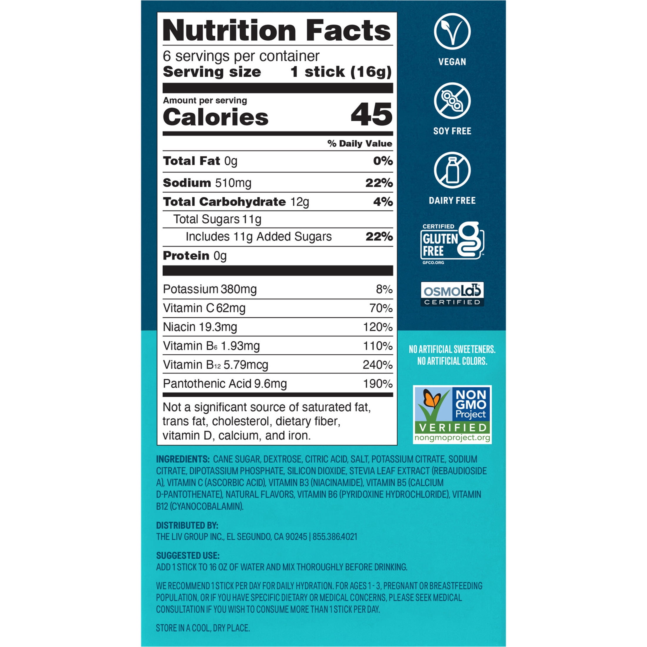 Liquid I.V. Hydration Multiplier Pina Colada Powdered Electrolyte Drink Mix, 6 Count Packets