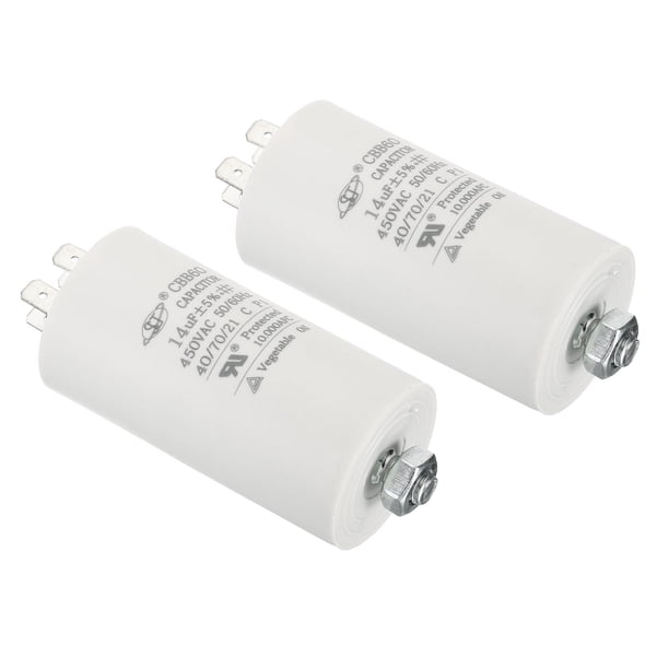 Condensador de funcionamiento Uxcell CBB60 14uF, 2 piezas AC450V 4 pines 50/60Hz cilindro con tornillo 75x40mm