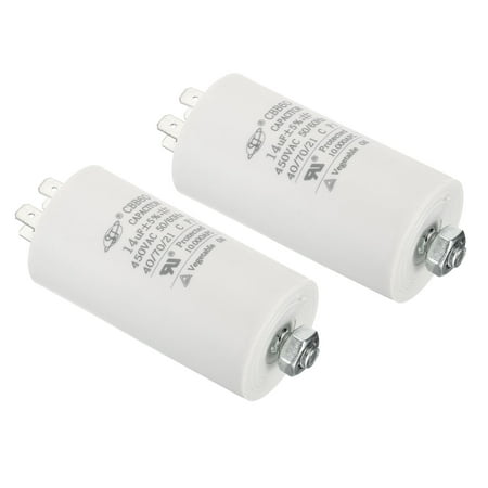 

Uxcell CBB60 14uF Run Capacitor 2Pcs AC450V 4 Pins 50/60Hz Cylinder with Screw 75x40mm