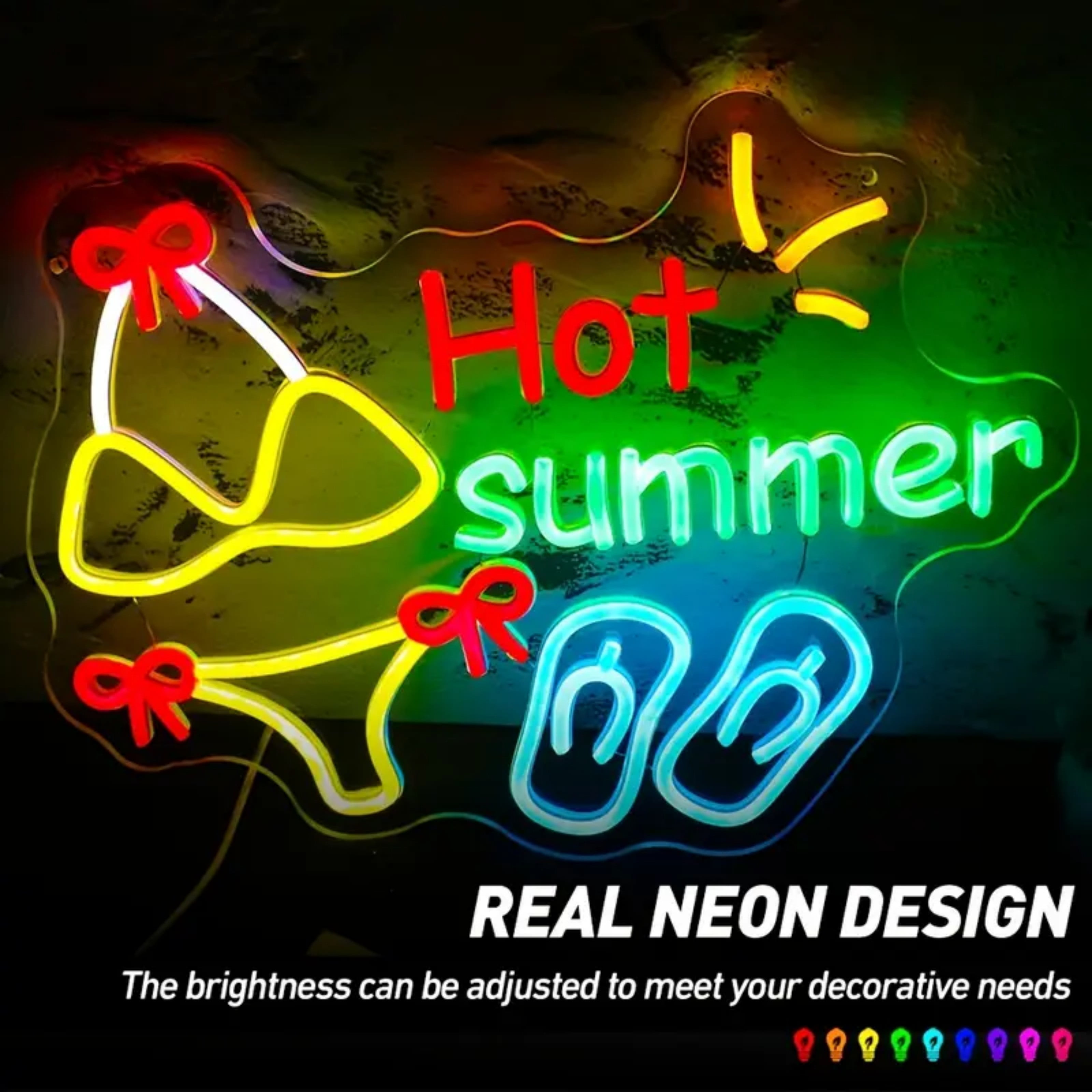 UPONRAY Hot Summer Neon Signs, 15.7"*11.4" Dimmable & USB-Powered LED Neon Light, Stylish Wall Decor for Home, Beach Bar, Natatorium, Swimming Pool