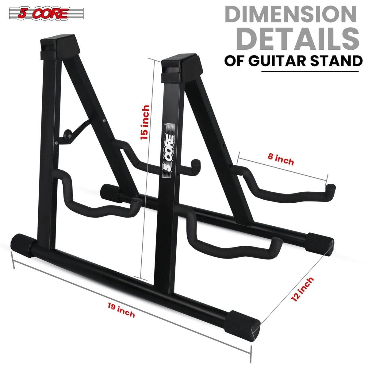 5 Core Double Guitar Stand A-Frame with Foam Arms & Non-Slip Rubber – Fits Acoustic, Electric, Bass, Ukulele, Banjo – Yellow