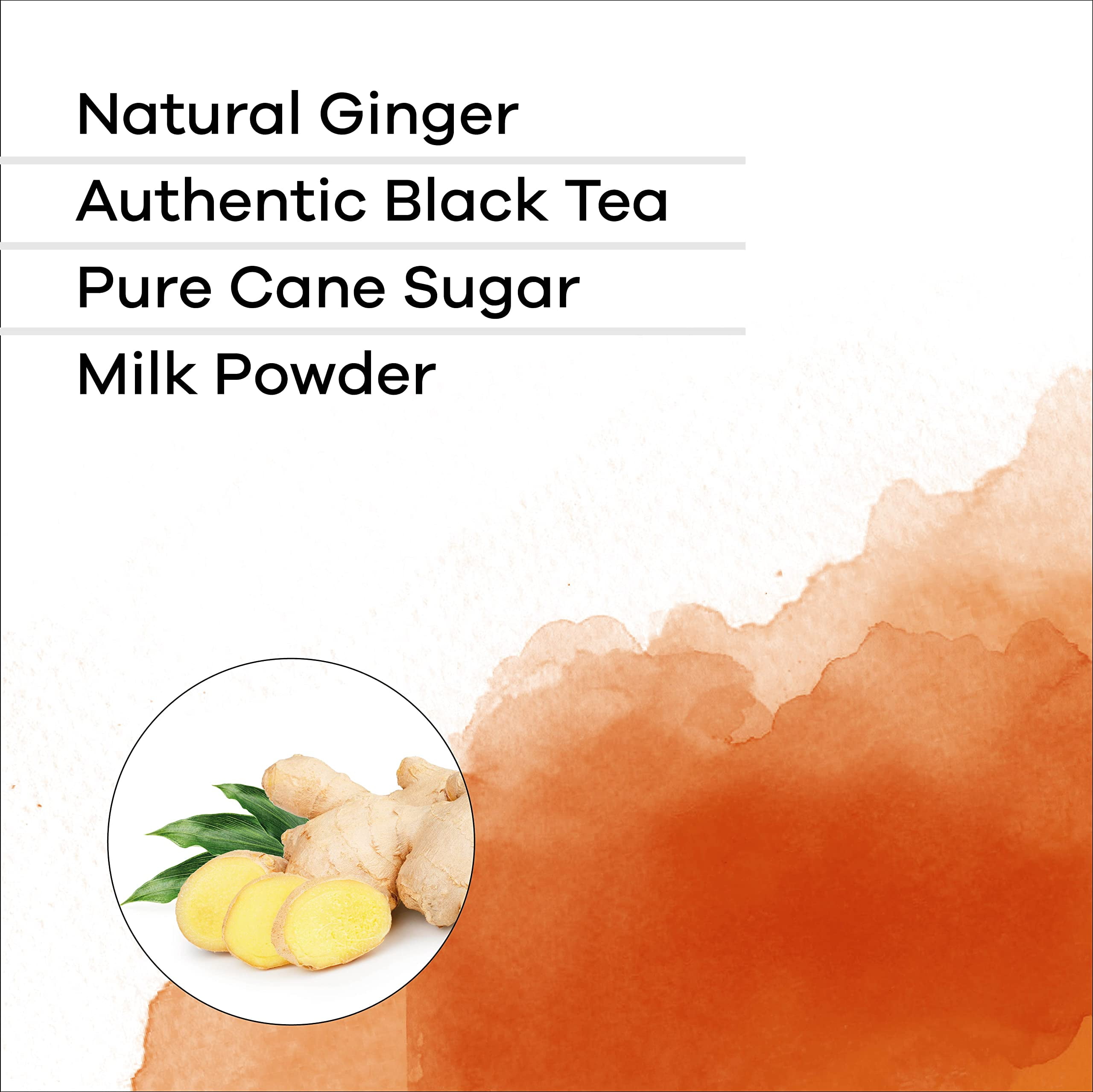 QuikTea Instant Ginger Chai Tea Latte – 20 Count, Zesty Natural Ginger Flavor, low Caffeine, No artificial colors, flavors or preservatives – Just Add Hot Water, Kosher, non-GMO, gluten free