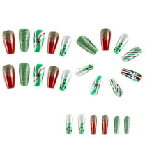 Christmas Press on Nails Medium Square Fake Nails Matte Glue on Nails Xmas Snowflake Deer Design False Nails Reusable Full Cover Acrylic Stick on Nails for Women Girls 24Pcs