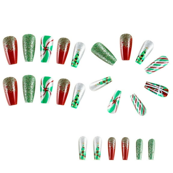 Christmas Press on Nails Medium Square Fake Nails Matte Glue on Nails Xmas Snowflake Deer Design False Nails Reusable Full Cover Acrylic Stick on Nails for Women Girls 24Pcs