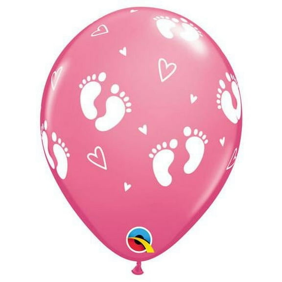 LOONBALLOON Baby Girl Balloons, 11″ BABY FOOTPRINTS - ROSE (6 PK)