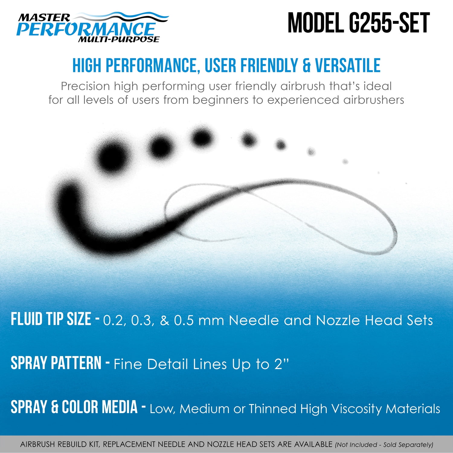 3 Tip MASTER G255 Dual-Action AIRBRUSH PRO SET KIT Auto Paint Nail Tattoo Hobby