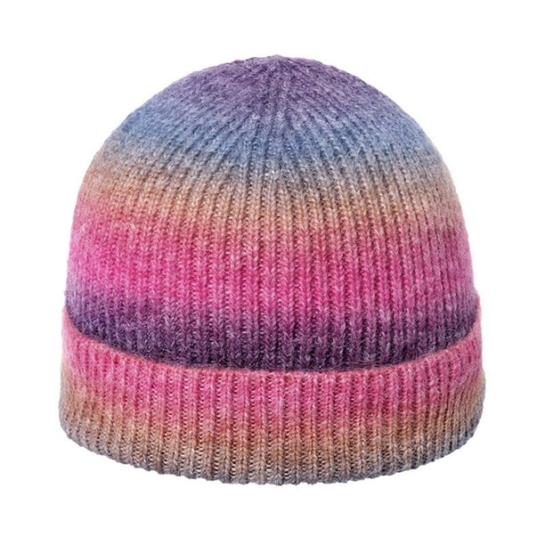 Sombreros de invierno de punto, a rayas, rizados, sin bordes, para el frío, cálidos para exteriores, de lana gruesa, para mujer