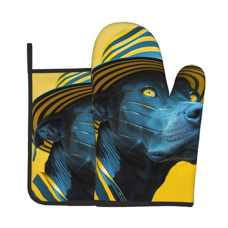 

Bingfone Stylish Yellow Dog Print Oven Mitts Pot Holders Set 2 PCS for Kitchen for Cooking Grilling Baking BBQ Pot Holders Cook Essentials
