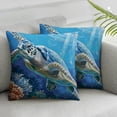 thumbnail image 3 of nygtbtfer Square Pillow Covers Pack of 2 Sea Plants in Painting Blue Velvet Decorative Comfortable Bedroom Outdoor Pillow Covers with Zipper White, 3 of 7