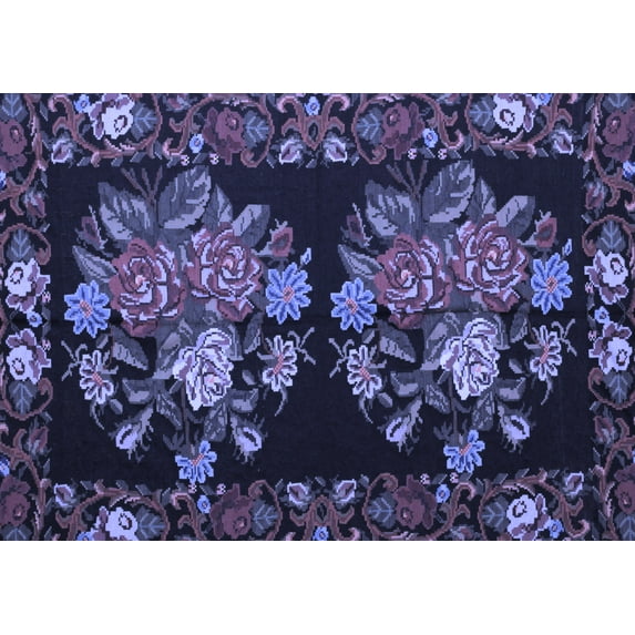 Ahgly Company Machine Washable Indoor Rectangle Medallion Blue French Area Rugs, 2' x 4'
