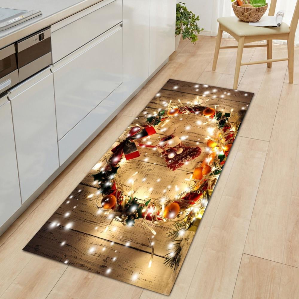 Christmas Xmas Door Mat Non-slip Floor Mat Hallway Kitchen Absorbs Water Carpet 