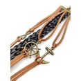 thumbnail image 4 of Vintage Bronze Ship Wheel Anchor Infinity Charms Black Brown Braided Leather Rope Bracelet, 4 of 4