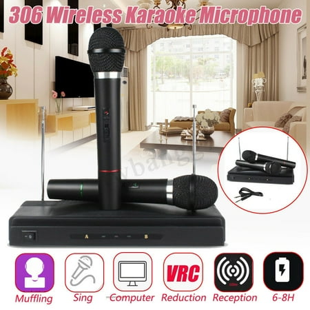 - 2 x Mic Professional Wireless Microphone System Dual Handheld KTV Karaoke Cordless Receiver