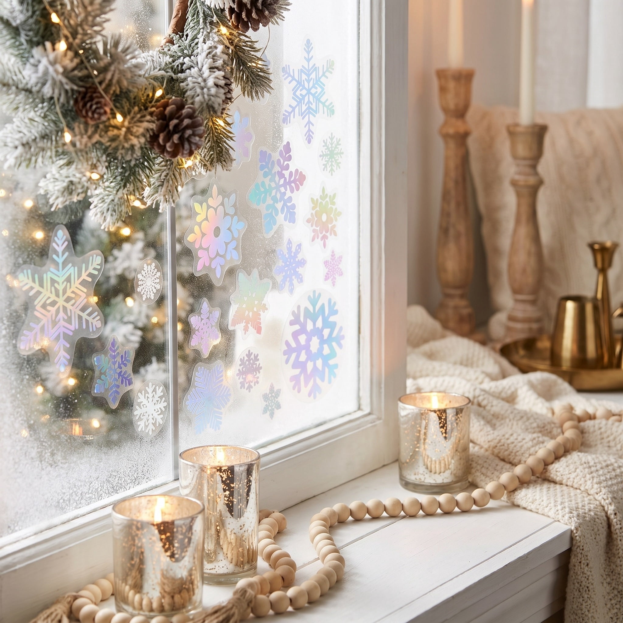Snowflake Christmas Window Clings, Iridescent, 10.8" x 16.8", by Holiday Time