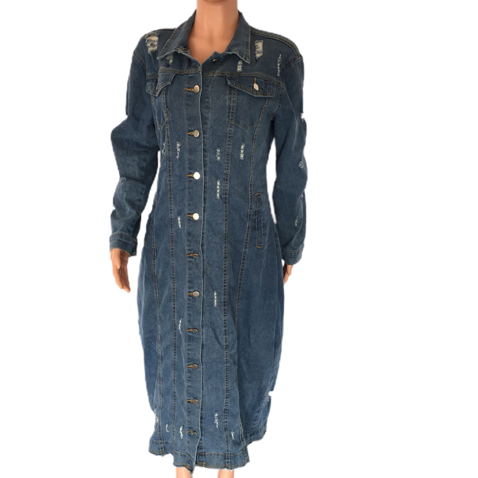 Oversized Denim Jacket Women Women's Long Casual Maxi Length Denim