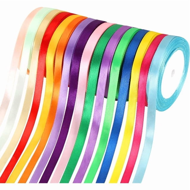 Cinta de Tela de Satén de Seda de 16 Colores - 2/5" de , 25 Yardas/Rollo, 16 Rollos - Cinta de Satén para Lazos, Manualidades, Regalos, Bodas
