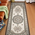 thumbnail image 2 of Beige Blue Octagonal Medallion Hallway Runner Rug, Traditional Oriental Long Floor Mat, Non-Slip Washable Vintage Ornate Rug for Entryway Kitchen, 2 of 9