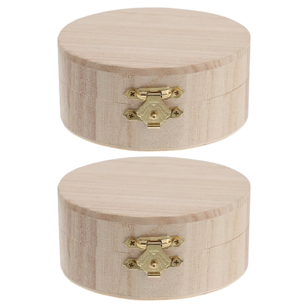 2 cajas de madera para guardar joyas, hechas a mano, sencillas, para guardar joyas (estilo caja redonda).