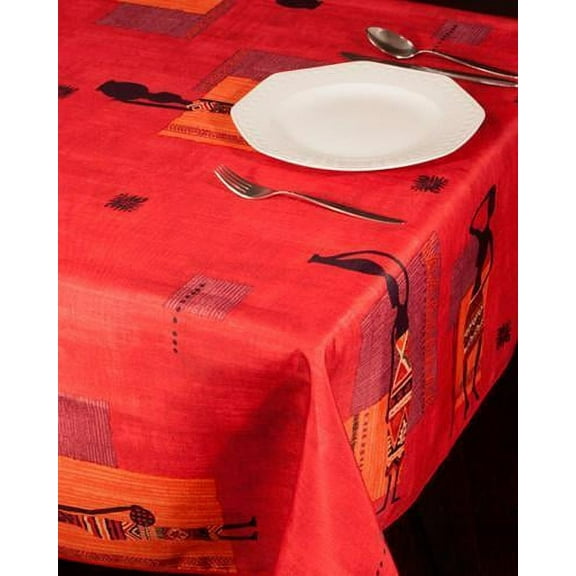 Red AfriKaane 100% Polyester, Stain Resistant Tablecloth 137 x 59 inch