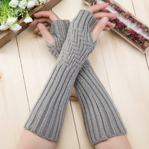 Bxsruta Fingerless Gloves for Women Unisex Semi-Long Gloves Knitted Fingerless Winter Gloves Soft Mitten GY for Holiday Party Wedding