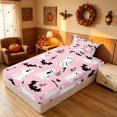 thumbnail image 5 of Homewish Halloween Ghost Witch Twin Sheets for Girls, Pumpkin Bat Skull Bedding, Pink Black White, 3pcs (1 Flat Sheet, 1 Fitted Sheet and 1 Pillowcase), 5 of 6